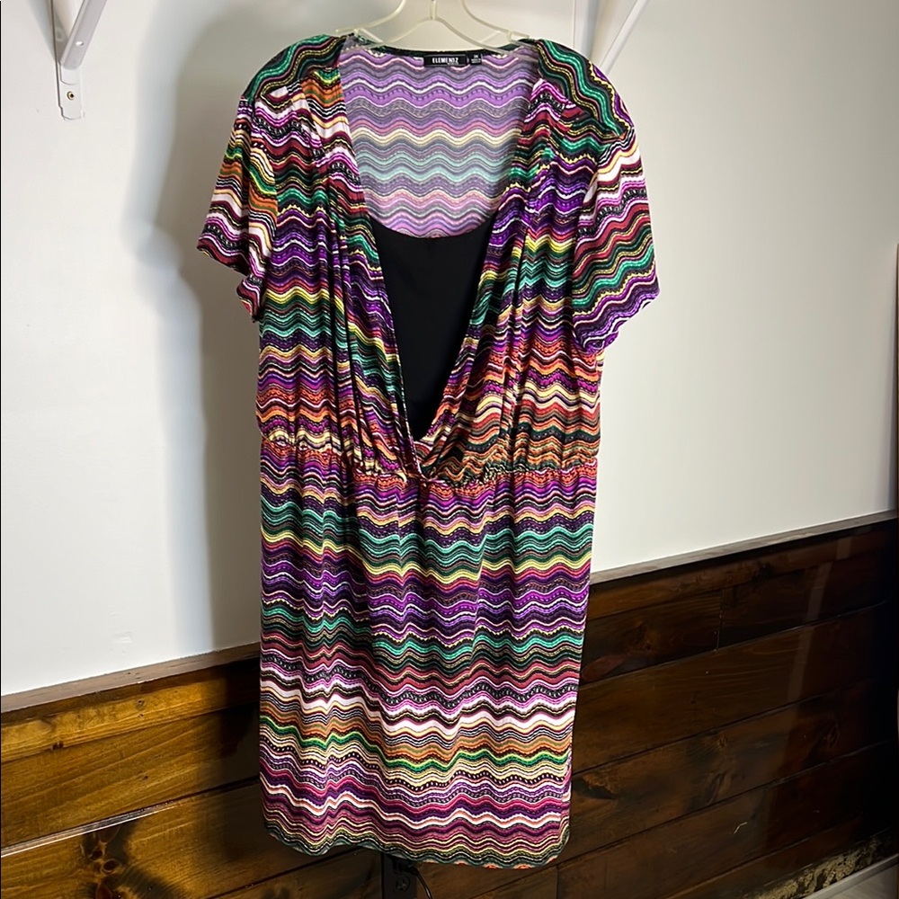 Elementz‎ Colorful Zigzag Pattern Dress- 3X